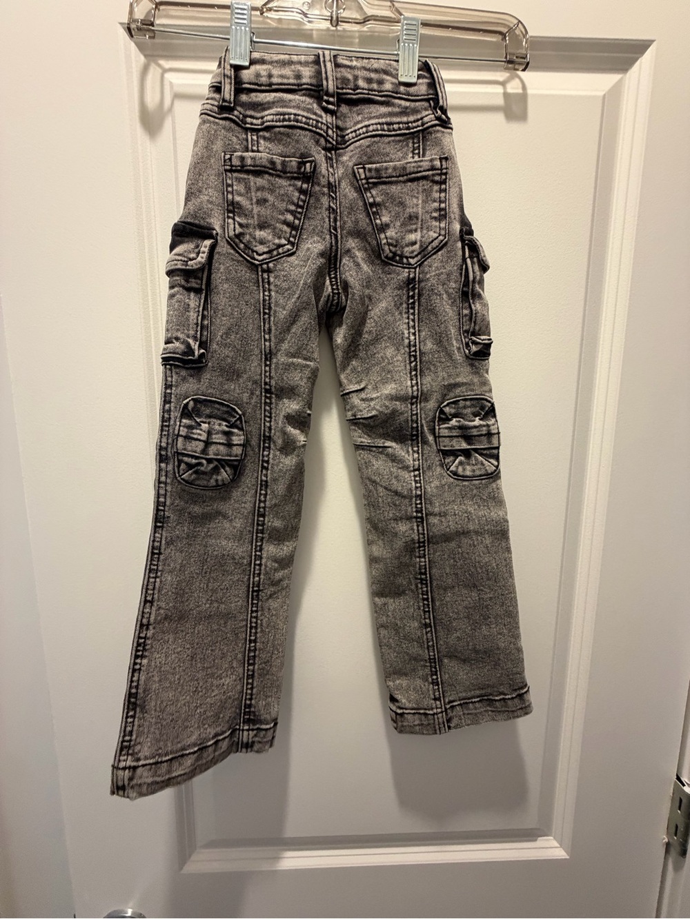 Fashion Nova Kids Black Acid-Wash Cargo Jeans